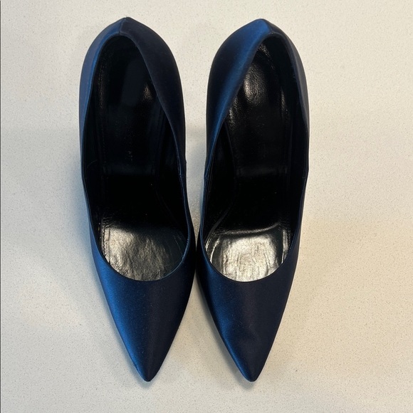 Saint Laurent Midnight Blue Satin Heels - Picture 2 of 11